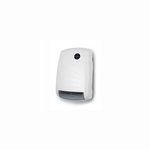 A sleek, white wall-mounted electric fan heater displays a digital temperature of 23 degrees.